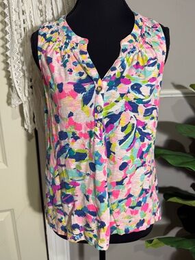 Lilly Pulitzer Pink Multi Floral Sleeveless Button Henley Camisole
